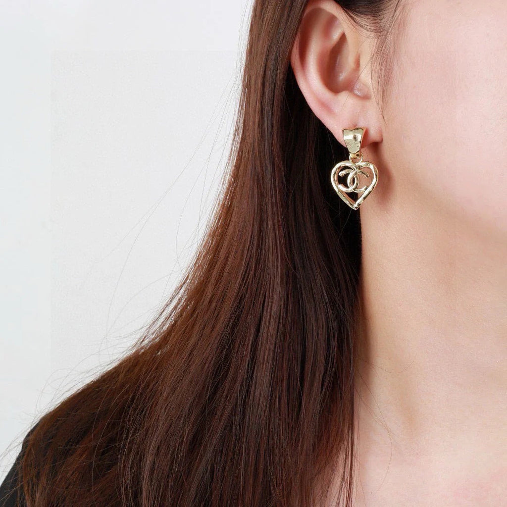 CC Heart Shaped Gold Double C Earrings