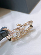CC BELT 20MM IN BLACK EMBROIDERED CALFSKIN GOLD HARDWARE ATTACH PEARLS
