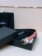 CC BELT 20MM IN SALMON PINK CALFSKIN GOLD HARDWARE ATTACH PEARLS