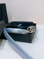 CC BELT 20MM IN SILVER GREY CALFSKIN GOLD HARDWARE ATTACH PEARLS
