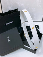 CC 30MM BELT IN WHITE SMOOTH CALFSKIN WHITE MIX BLACK METAL LOGO GOLD HARDWARE