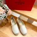 FLAT ESPADRILLE IN WHITE CALFSKIN 2 CM WITH STUDS