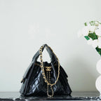 CHANEL 25S HOBO BAG 30 CM IN BLACK LIGHT GLOSSY LEATHER WITH GOLD HARDWARE