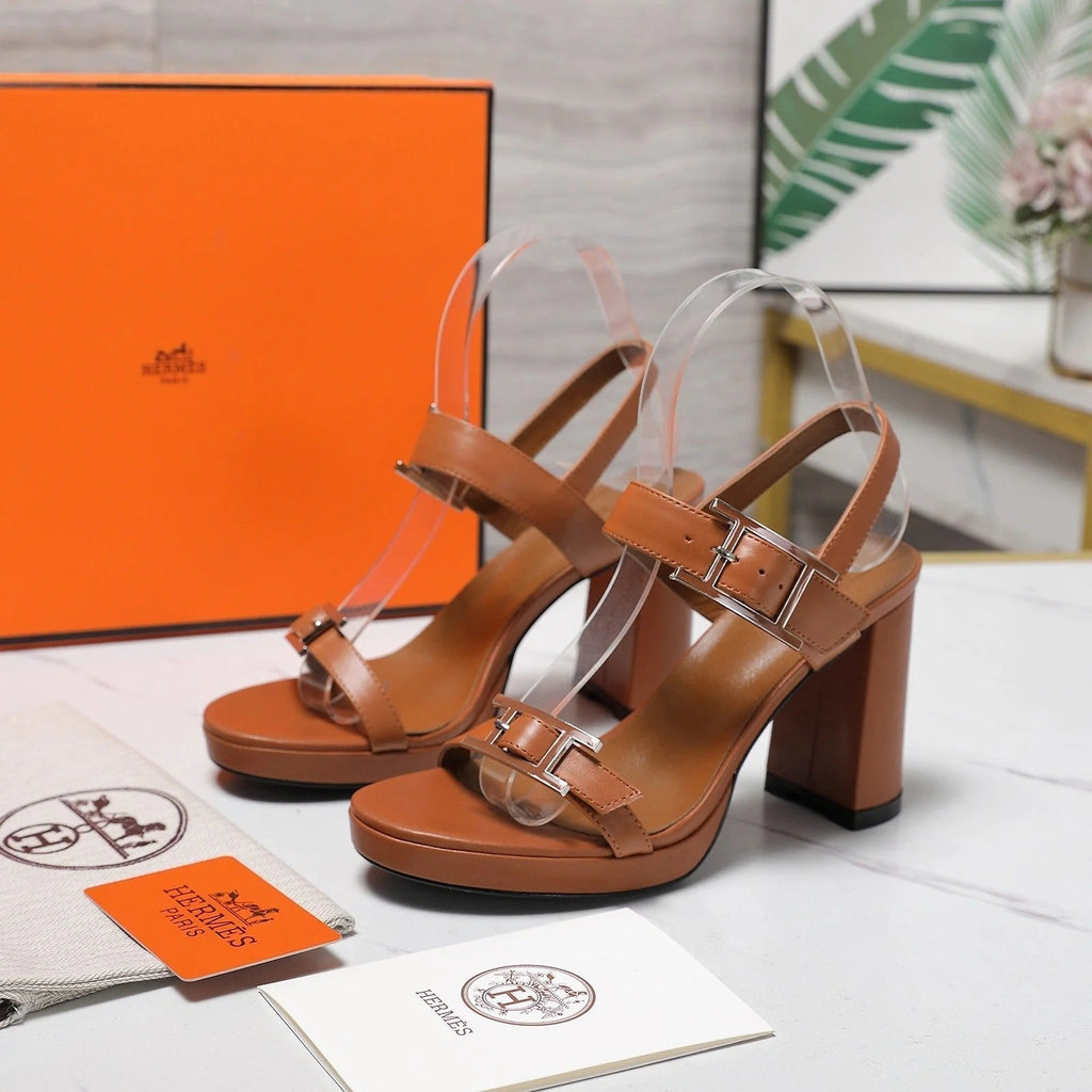 HM 26ss Platform High-Heeled Sandals Brown Sheepskin 601216