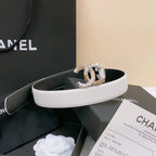 DOUBLE C BELT 30MM IN WHITE CALFSKIN SILVER BUCKLE EMBOSSED WHITE LOGO
