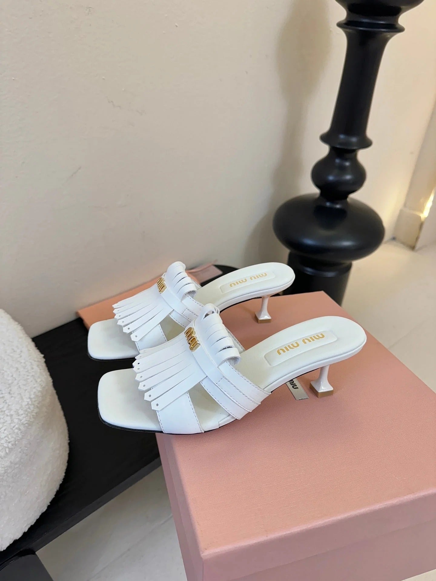 MIU 26ss High Heel Sandals 50 White Sheepskin 627358