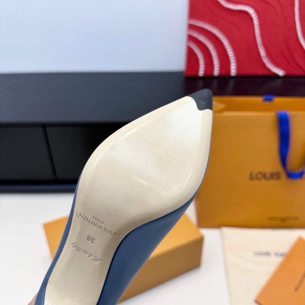 LV 26s Pointed-Toe High Heels 95 Light Blue Premium Satin 622434