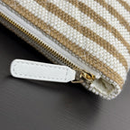 Chanel 26 Woven Clutch 19 White Khaki Canvas