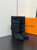 LV 26s Mid-Calf Boots 110 Black Knit Fabric 619404