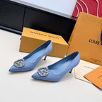 LV 26s Pointed-Toe High Heels 75 Light Blue Premium Satin 622433