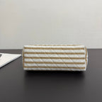 Chanel 26 Woven Clutch 19 White Khaki Canvas