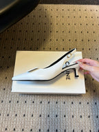 Celine 26 Pointed-Toe Slingback White Sheepskin 619636