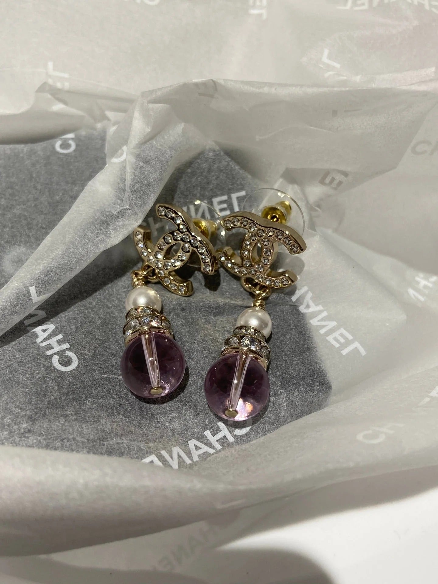 CC Pink Crystal Gold Pearl Earrings