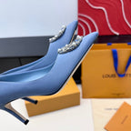 LV 26s Pointed-Toe High Heels 75 Light Blue Premium Satin 622433