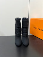 LV 26s Mid-Calf Boots 110 Black Knit Fabric 619404