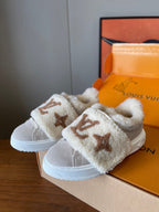 LV 26s Platform Sneakers Beige Brown Monogram Suede Wool 621160