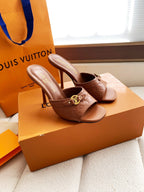 LV 26s High Heels 95 Slippers Brown Sheepskin 614986