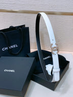 CC BELT 20MM IN WHITE CALFSKIN GOLD HARDWARE ATTACH PEARLS