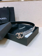 CC BELT 20MM IN SILVER GREY CALFSKIN GOLD HARDWARE ATTACH PEARLS