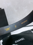 CC 30MM BELT IN BLACK EMBROIDERED CALFSKIN WHITE MIX BLACK METAL HARDWARE