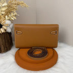 HM KELLY CLASSIQUE TO GO WALLET 20 IN BROWN CALFSKIN GOLD HARDWARE