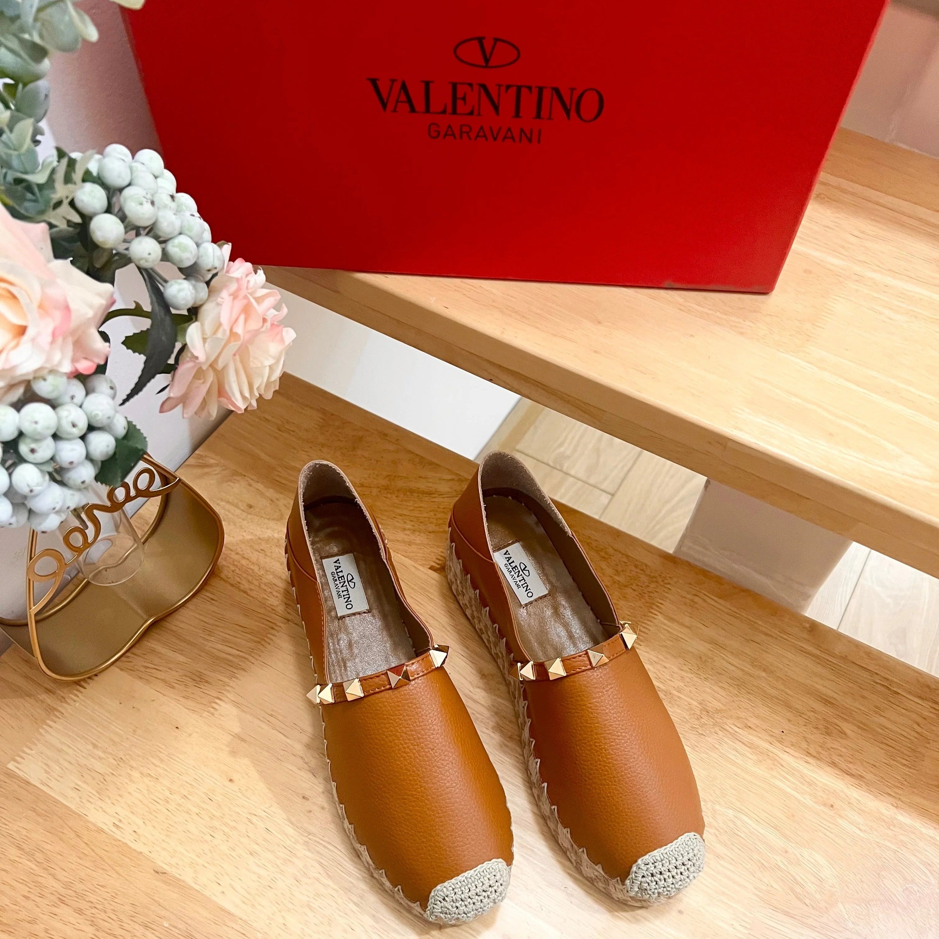 FLAT ESPADRILLE IN BRONZE BROWN CALFSKIN 2 CM WITH STUDS