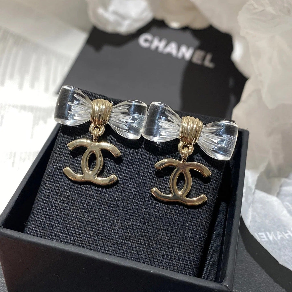 CC Transparent Acrylic Bow Gold Earrings