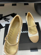 HIGH BALLET MARY JANE 50MM IN NATURAL BEIGE AND WHITE RAFFIA