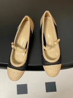 HIGH BALLET MARY JANE 50MM IN NATURAL BEIGE AND BLACK RAFFIA