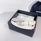 CC BELT 20 MM IN BEIGE CREAM SMOOTH CALFSKIN GOLD HARDWARE ATTACH RHINSTONE