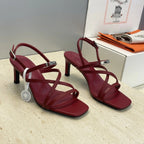 HM 26ss Kelly Sliver Buckle Sandals 65 Dark Red Calfskin 607174
