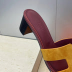 HM 26ss Oran Sandals 45 Burgundy Yellow Suede Cowhide 607215
