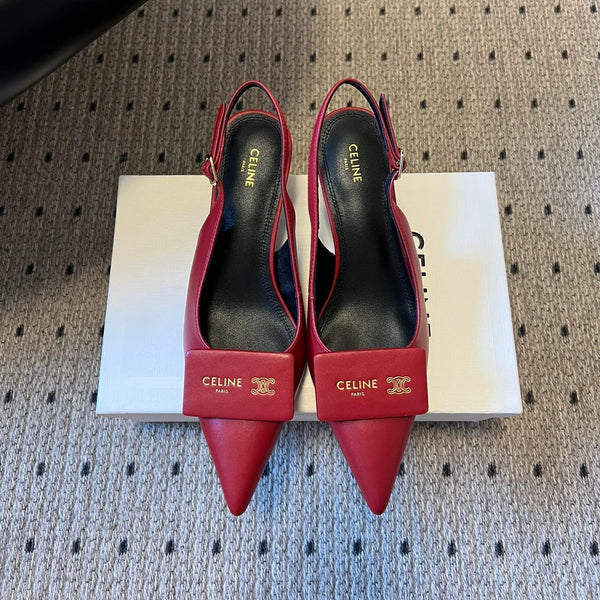 Celine 26 Pointed-Toe Slingback Red Sheepskin 619635
