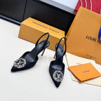 LV 26s Slingback 95 Black Premium Satin 622455