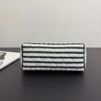 Chanel 26 Woven Clutch 19 White Black Canvas