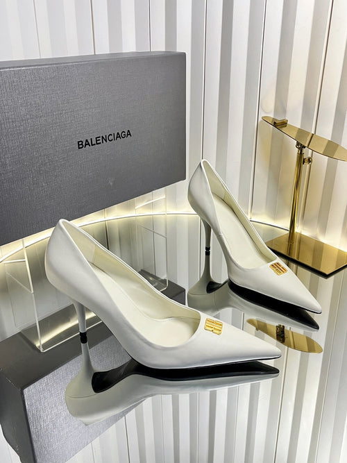Balenciaga 2026 Avenue BB Editor 85mm Pump White Calfskin 616566