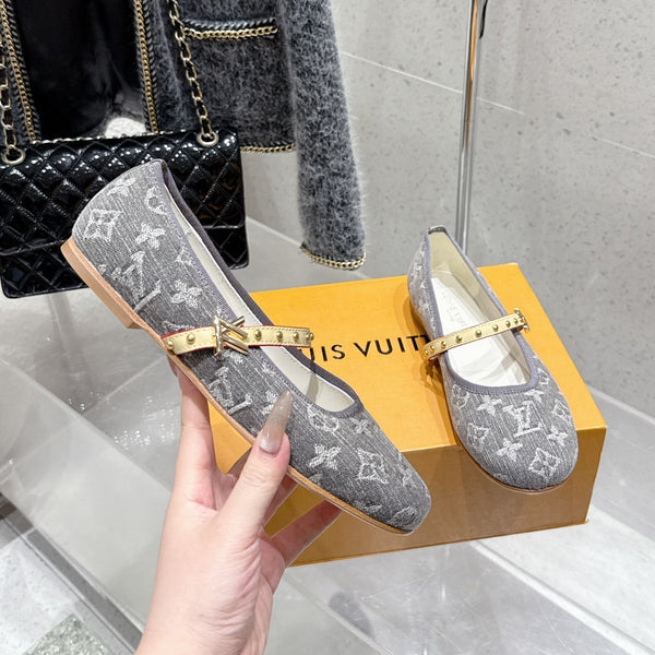 LV 26s Ballet Flats Gray White Denim 610836