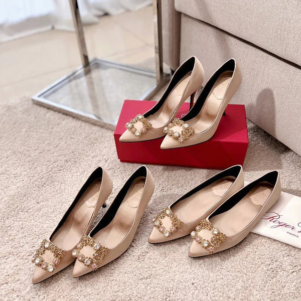 Roger Vivier 2026 Flower Strass Diamond Beige Silk Lambskin 293123