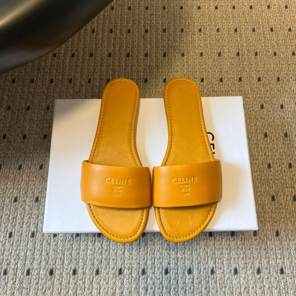 Celine 26 Flat Mule Slippers Mustard Yellow Sheepskin 621529
