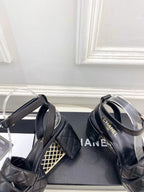 CC 26s HighHeeled Platform Sandals 85 Black Sheepskin 631867