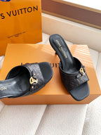 LV 26s High Heels 55 Slippers Black Sheepskin 614980