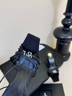 YSL 26ss Square Toe Sandals 70 Black Silk Sheepskin 651706