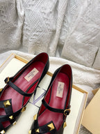 VT 26s Mary Jane Ballet Flats Black Burgundy Lambskin 611366