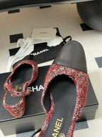CC 26s Slingback 65 Dark Red Black Tweed Sheepskin 649423