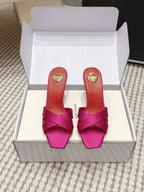 YSL 26ss High-Heeled Mules 75 Satin Leather