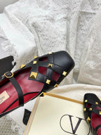 VT 26s Mary Jane Ballet Flats Black Burgundy Lambskin 611366