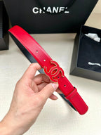 CC 30MM BELT IN CHERRY RED SMOOTH CALFSKIN METAL HARDWARE