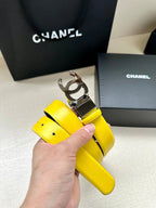 CC 30MM BELT IN BRIGHT YELLOW AND BLACK CALFSKIN WITH SILVER HARDWARE