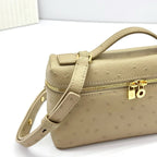 LP Extra Bag 19cm Ostrich Pattern Beige Gold Buckle Calfskin