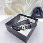 CC 30MM BELT IN BLACK SHINNY CALFSKIN WHITE LOGO
